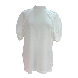 Prada White Mock Neck Puff-Sleeve T-Shirt