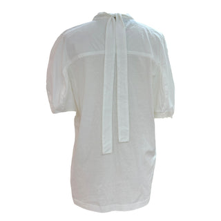 Prada White Mock Neck Puff-Sleeve T-Shirt