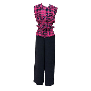 Chanel Spring 2014 Tweed Sleeveless Peplum Top & Black Wide-Leg Trousers Set