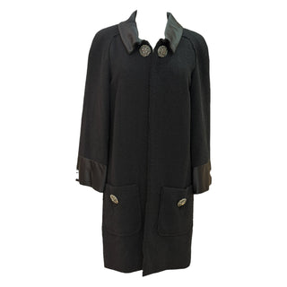 Chanel Black Wool & Silk Embellished Long Coat – FR 36