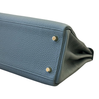 Hermès Kelly 28 Retourné Blue Togo Leather Top Handle Bag