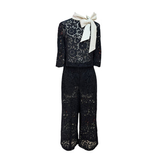 Valentino Black Floral Lace Co-Ord Set with Bow Neck Detail