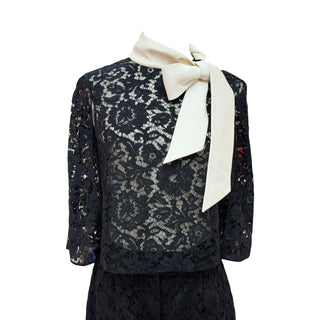 Valentino Black Floral Lace Co-Ord Set with Bow Neck Detail