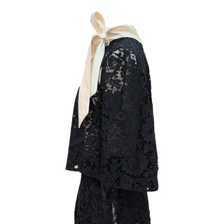 Valentino Black Floral Lace Co-Ord Set with Bow Neck Detail