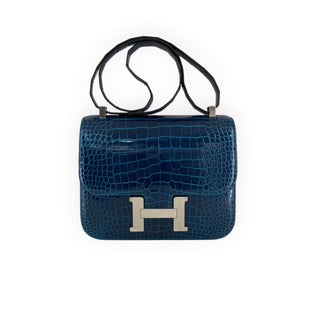 Hermès Constance Blue Exotic Crocodile Palladium Hardware Shoulder Bag