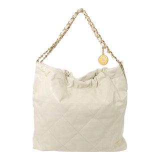 Title: Chanel 22 Large White Quilted Leather Tote Bag with Gold Chain Strap & Pouch