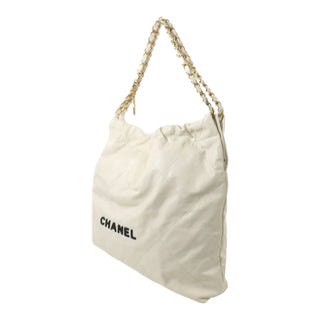 Title: Chanel 22 Large White Quilted Leather Tote Bag with Gold Chain Strap & Pouch