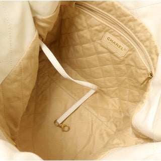 Title: Chanel 22 Large White Quilted Leather Tote Bag with Gold Chain Strap & Pouch
