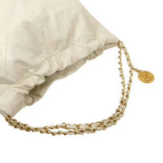 Title: Chanel 22 Large White Quilted Leather Tote Bag with Gold Chain Strap & Pouch