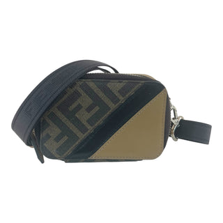 Fendi FF Logo Canvas & Beige Leather Camera Crossbody Bag with Adjustable Strap