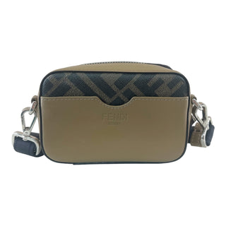 Fendi FF Logo Canvas & Beige Leather Camera Crossbody Bag with Adjustable Strap