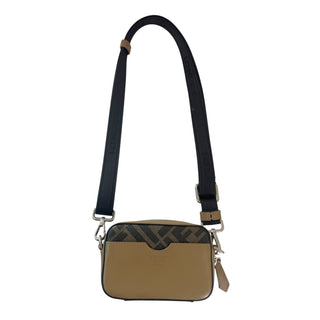 Fendi FF Logo Canvas & Beige Leather Camera Crossbody Bag with Adjustable Strap