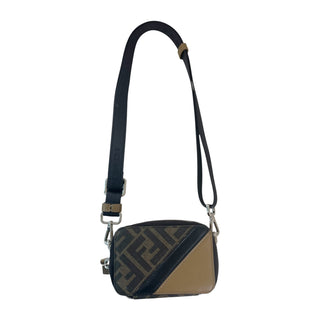 Fendi FF Logo Canvas & Beige Leather Camera Crossbody Bag with Adjustable Strap