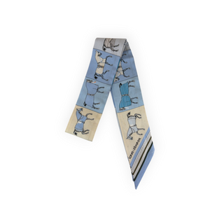 Hermès Light Blue Multicolour Horse Print Silk Twilly