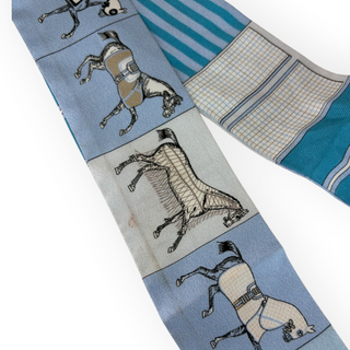 Hermès Light Blue Multicolour Horse Print Silk Twilly