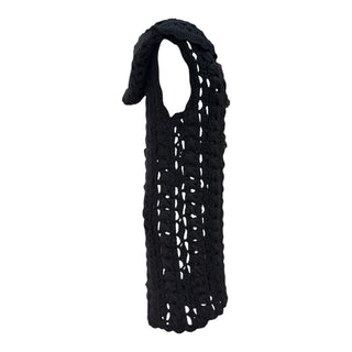 Chanel Black Crochet Knit Hooded Long Vest with Crystal Camellia Buttons