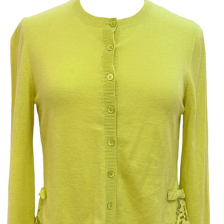 Valentino Lime Green Silk-Cotton Lace Panel Cardigan