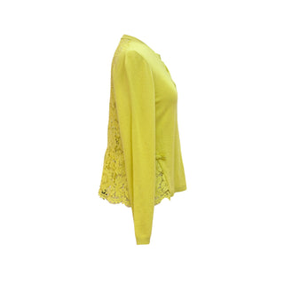 Valentino Lime Green Silk-Cotton Lace Panel Cardigan
