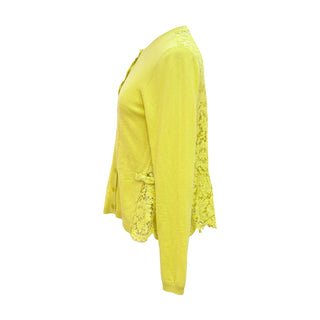 Valentino Lime Green Silk-Cotton Lace Panel Cardigan