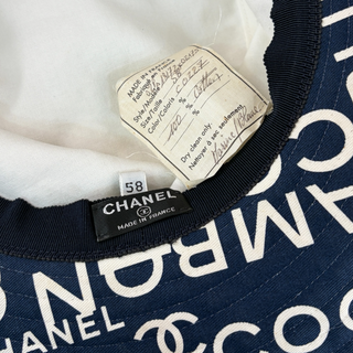 Chanel Navy & White 31 Rue Cambon Canvas Wide Brim Hat