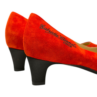 Chanel Gabrielle Red Suede Pointed-Toe Pumps with Black Cap Toe