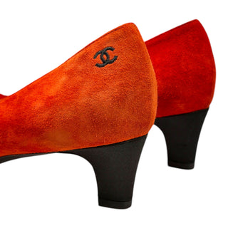 Chanel Gabrielle Red Suede Pointed-Toe Pumps with Black Cap Toe