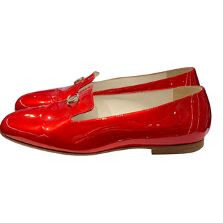 Chanel Red Patent Leather CC Logo Loafers