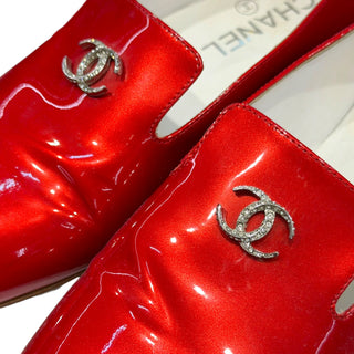 Chanel Red Patent Leather CC Logo Loafers