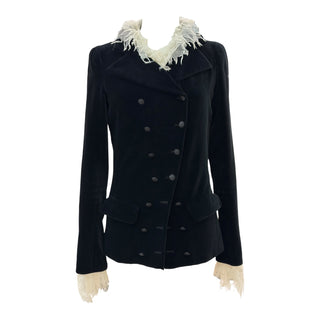 Chanel Black Velvet Double-Breasted Jacket with Detachable Lace Trim