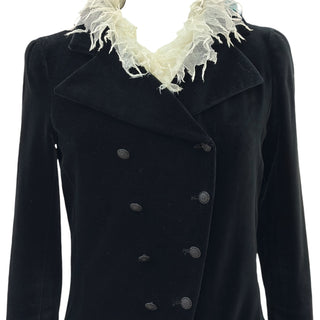 Chanel Black Velvet Double-Breasted Jacket with Detachable Lace Trim