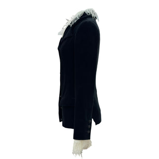 Chanel Black Velvet Double-Breasted Jacket with Detachable Lace Trim