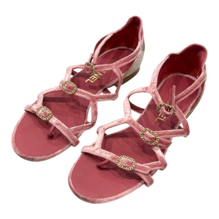 Chanel Pink Velvet Multi-Strap Buckle Sandals