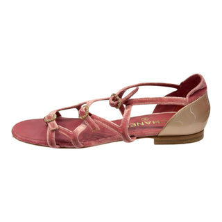 Chanel Pink Velvet Multi-Strap Buckle Sandals