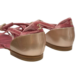 Chanel Pink Velvet Multi-Strap Buckle Sandals