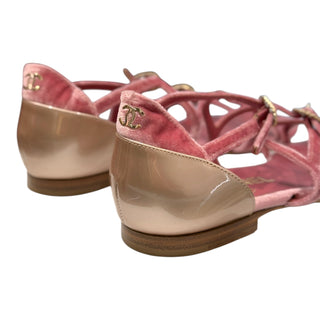 Chanel Pink Velvet Multi-Strap Buckle Sandals
