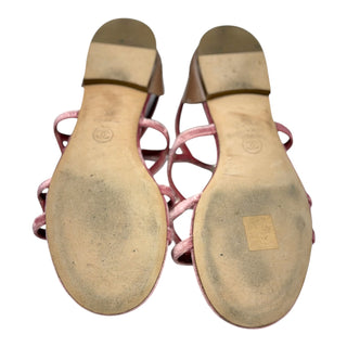 Chanel Pink Velvet Multi-Strap Buckle Sandals