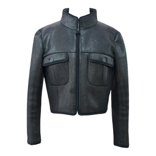 Chanel Metallic Black Textured Jacket with CC Logo Buttons