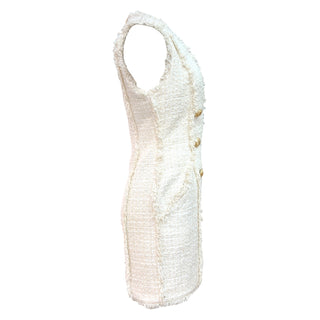 Balmain Ivory Tweed Double-Breasted Mini Dress with Gold-Tone Buttons