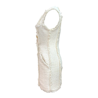 Balmain Ivory Tweed Double-Breasted Mini Dress with Gold-Tone Buttons