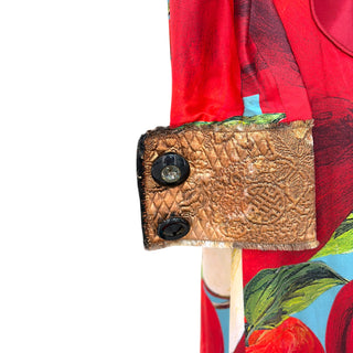 Dolce & Gabbana Multicolour Apple Print Silk Maxi Dress with Brocade Trim