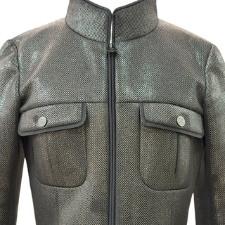 Chanel Metallic Black Textured Jacket with CC Logo Buttons