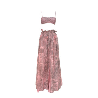Christian Dior Blush Pink Toile de Jouy Print Bandeau Top & Maxi Skirt Co-Ord Set