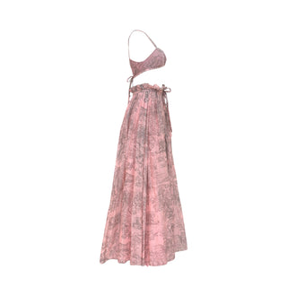 Christian Dior Blush Pink Toile de Jouy Print Bandeau Top & Maxi Skirt Co-Ord Set