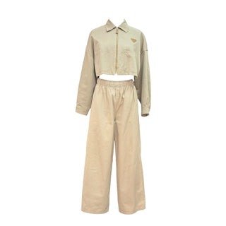 Prada Beige Cotton Cropped Jacket & Wide-Leg Trouser Co-Ord Set