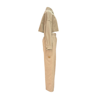 Prada Beige Cotton Cropped Jacket & Wide-Leg Trouser Co-Ord Set