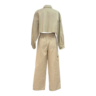 Prada Beige Cotton Cropped Jacket & Wide-Leg Trouser Co-Ord Set