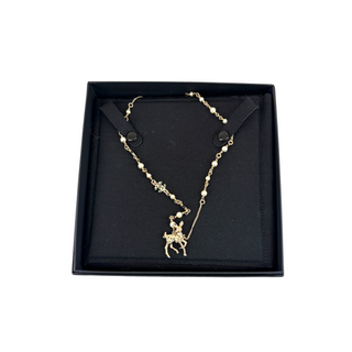 Chanel Gold-Tone Vintage Bambi Deer Pearl & Crystal Long Necklace