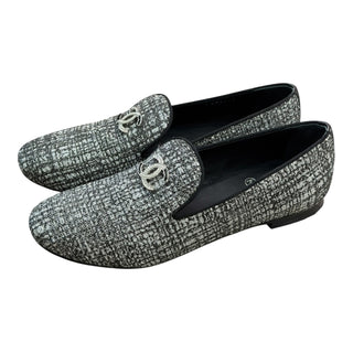 Chanel Silver Grosgrain Jewelled  Moccasins Loafer