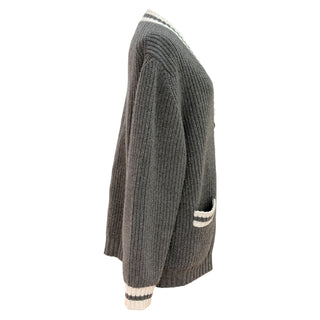 Miu Miu Charcoal Grey Oversized Rib-Knit Logo Cardigan