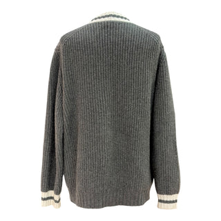 Miu Miu Charcoal Grey Oversized Rib-Knit Logo Cardigan
